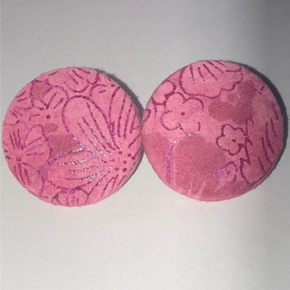 Pink Suede Floral Button Earrings